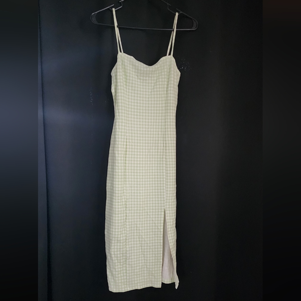 Divided Women's Green n White checkered Spaghetti Strap dress S Used